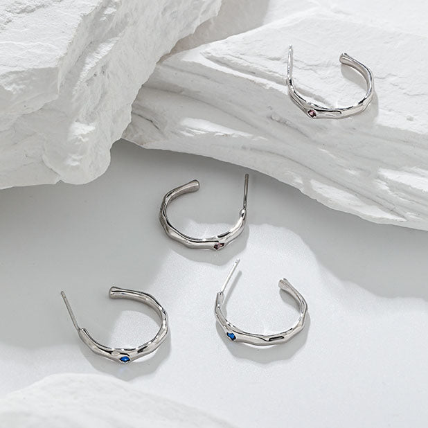 Geometry Irregular CZ Circle Simple 925 Sterling Silver Hoop Earrings - SterlingSilberSchmuck