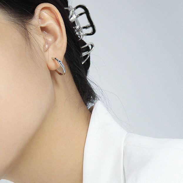 Geometry Irregular CZ Circle Simple 925 Sterling Silver Hoop Earrings - SterlingSilberSchmuck
