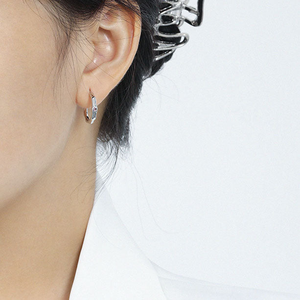 Geometry Irregular CZ Circle Simple 925 Sterling Silver Hoop Earrings - SterlingSilberSchmuck