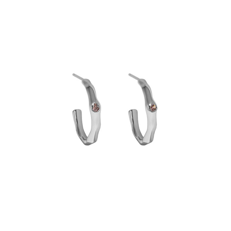 Geometry Irregular CZ Circle Simple 925 Sterling Silver Hoop Earrings - SterlingSilberSchmuck