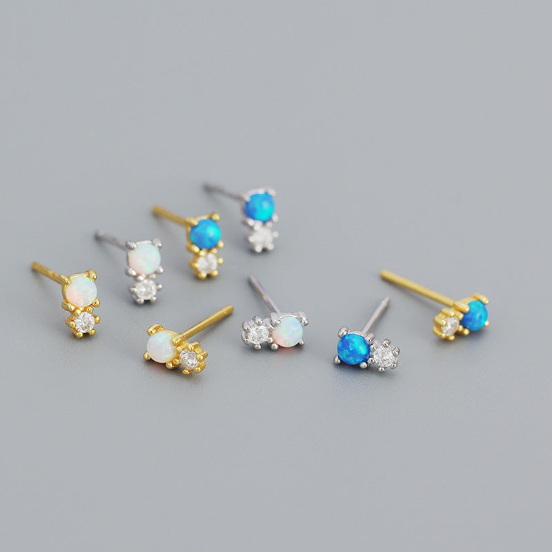 New Round Created Opal Snowman  CZ 925 Sterling Silver Stud Earrings - SterlingSilberSchmuck
