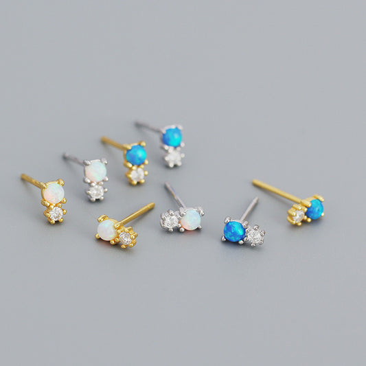 New Round Created Opal Snowman  CZ 925 Sterling Silver Stud Earrings - SterlingSilberSchmuck