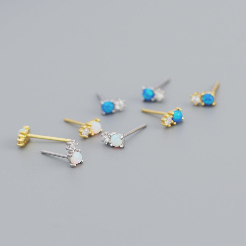 New Round Created Opal Snowman  CZ 925 Sterling Silver Stud Earrings - SterlingSilberSchmuck