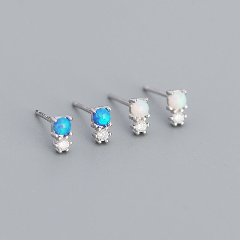 New Round Created Opal Snowman  CZ 925 Sterling Silver Stud Earrings - SterlingSilberSchmuck