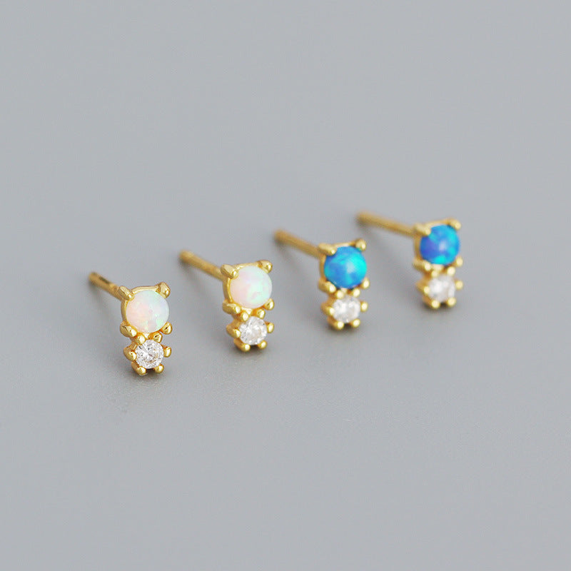New Round Created Opal Snowman  CZ 925 Sterling Silver Stud Earrings - SterlingSilberSchmuck
