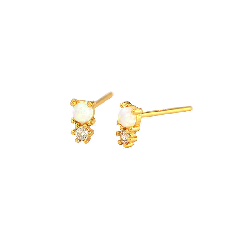 New Round Created Opal Snowman  CZ 925 Sterling Silver Stud Earrings - SterlingSilberSchmuck