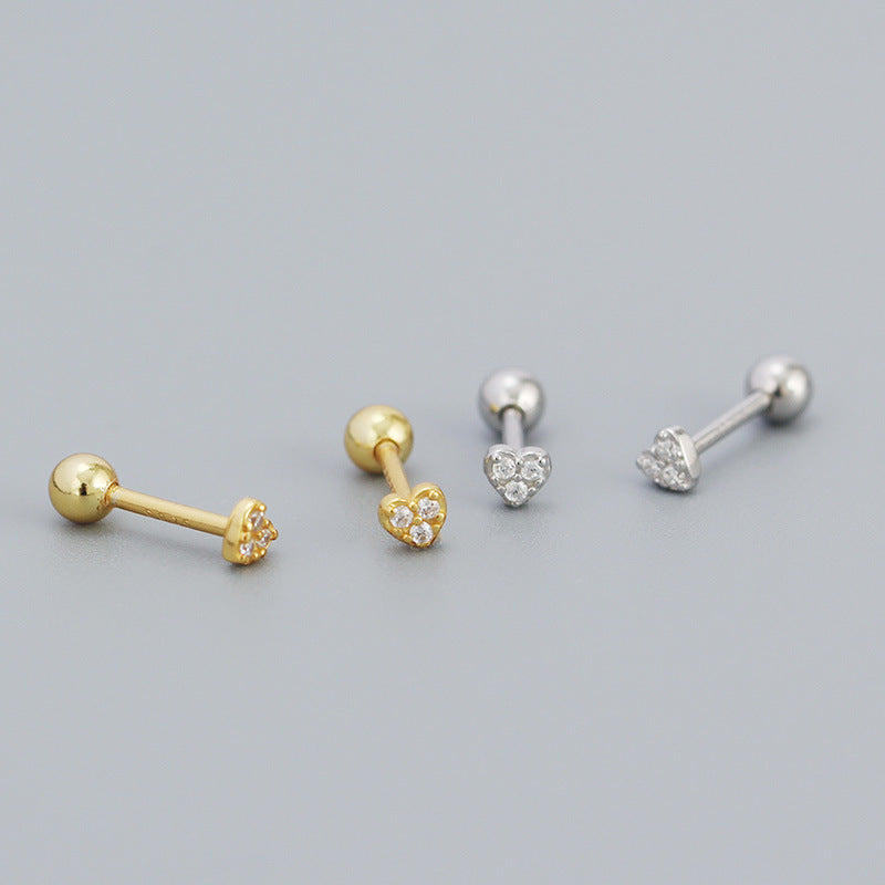 Casual CZ Mini Heart Ball 925 Sterling Silver Stud Earrings - SterlingSilberSchmuck