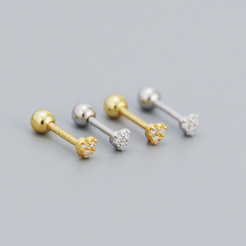 Casual CZ Mini Heart Ball 925 Sterling Silver Stud Earrings - SterlingSilberSchmuck
