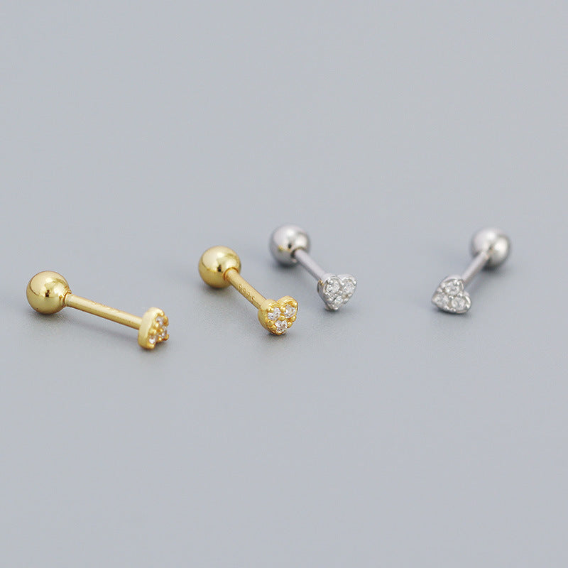Casual CZ Mini Heart Ball 925 Sterling Silver Stud Earrings - SterlingSilberSchmuck