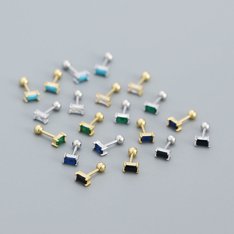 Geometry Mini CZ Rectangle Turquoise 925 Sterling Silver Stud Earrings - SterlingSilberSchmuck