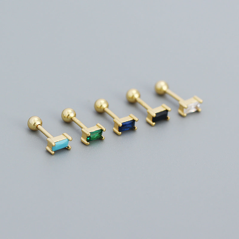Geometry Mini CZ Rectangle Turquoise 925 Sterling Silver Stud Earrings - SterlingSilberSchmuck