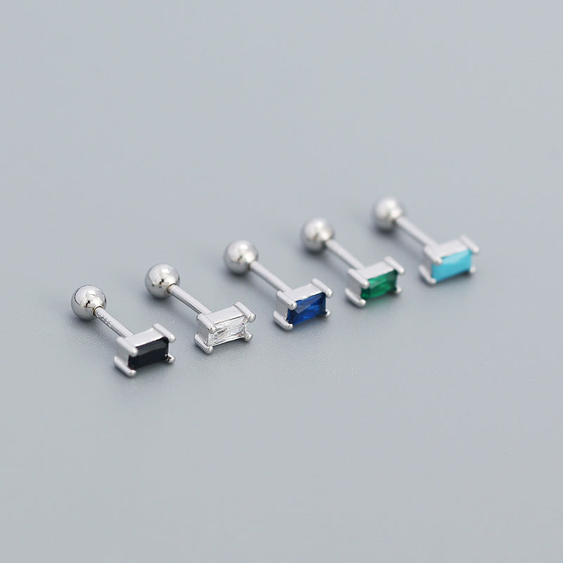 Geometry Mini CZ Rectangle Turquoise 925 Sterling Silver Stud Earrings - SterlingSilberSchmuck