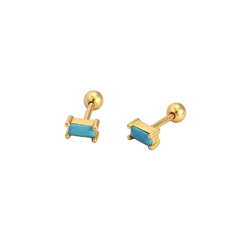Geometry Mini CZ Rectangle Turquoise 925 Sterling Silver Stud Earrings - SterlingSilberSchmuck