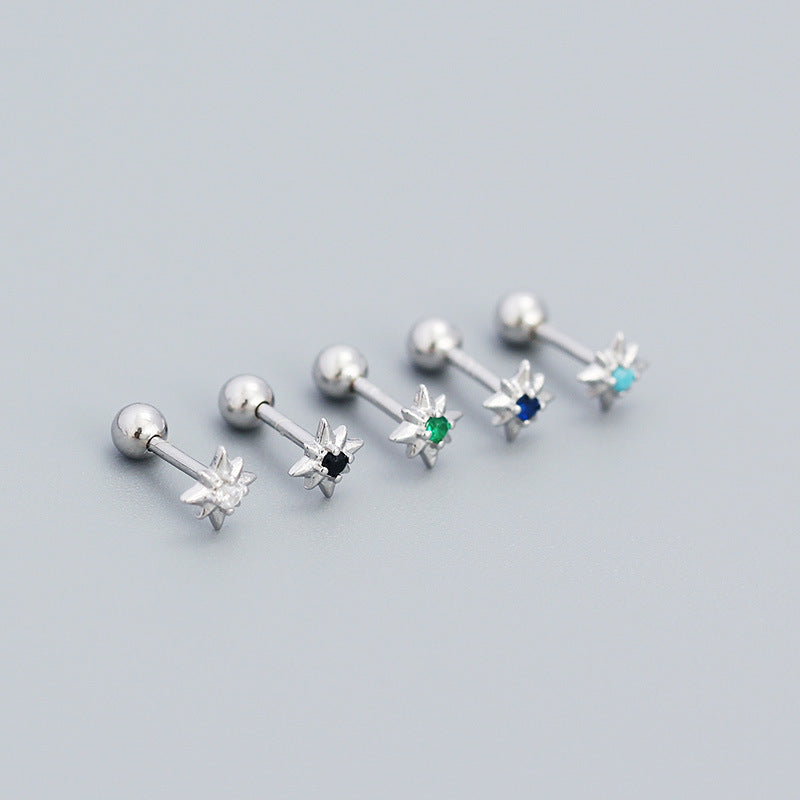 Mini CZ Eight Pointed Star Screw 925 Sterling Silver Stud Earrings - SterlingSilberSchmuck