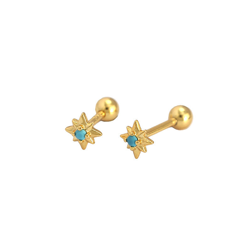 Mini CZ Eight Pointed Star Screw 925 Sterling Silver Stud Earrings - SterlingSilberSchmuck