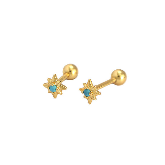 Mini CZ Eight Pointed Star Screw 925 Sterling Silver Stud Earrings - SterlingSilberSchmuck
