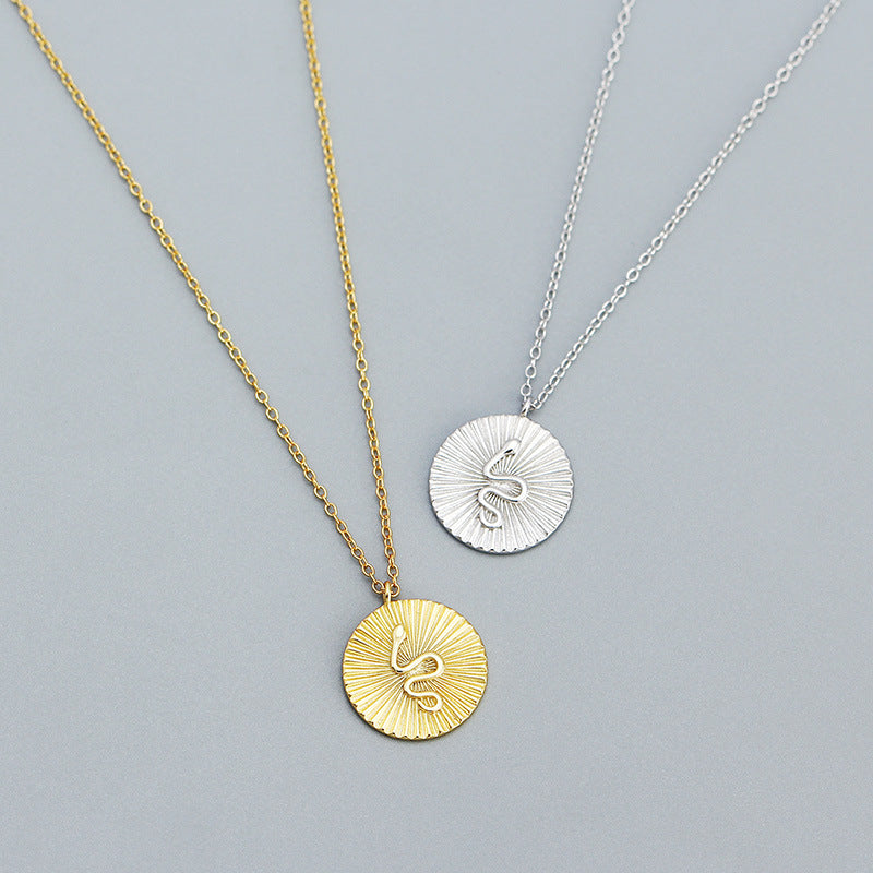 Modern Snake Animal Round Coin 925 Sterling Silver Necklace - SterlingSilberSchmuck