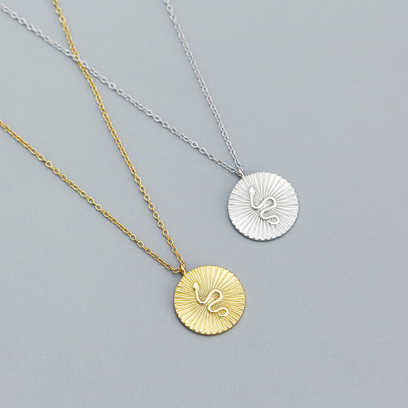Modern Snake Animal Round Coin 925 Sterling Silver Necklace - SterlingSilberSchmuck