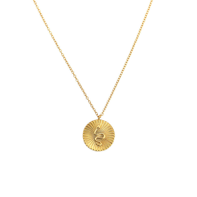 Modern Snake Animal Round Coin 925 Sterling Silver Necklace - SterlingSilberSchmuck