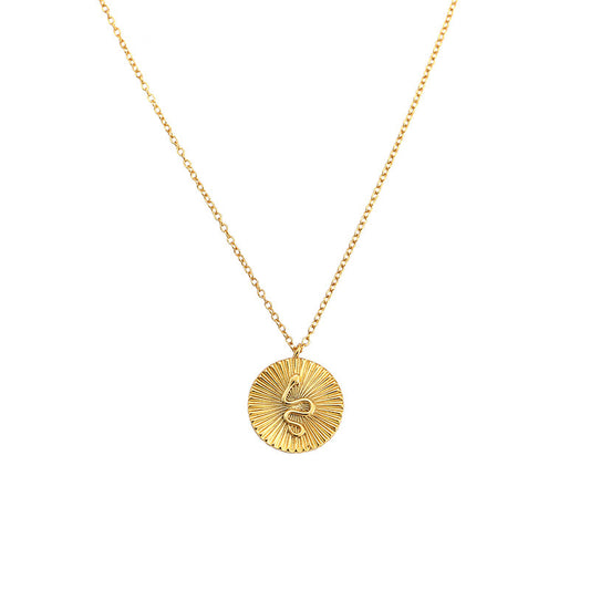 Modern Snake Animal Round Coin 925 Sterling Silver Necklace - SterlingSilberSchmuck