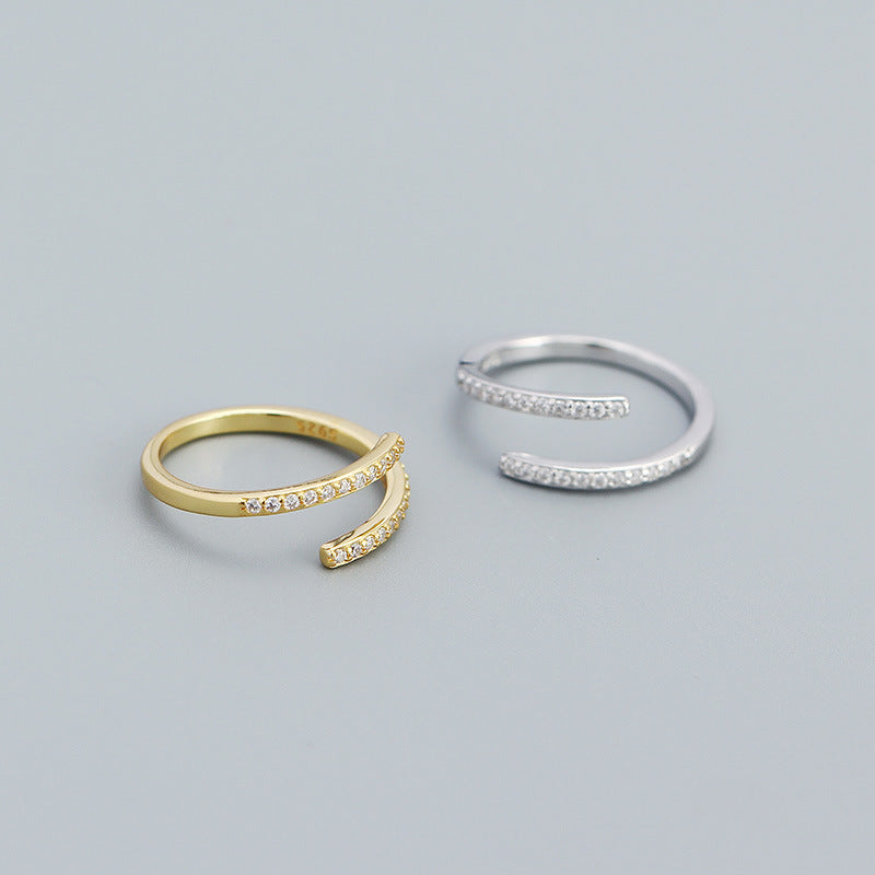 Simple Duo Stagger CZ 925 Sterling Silver Adjustable Ring - SterlingSilberSchmuck