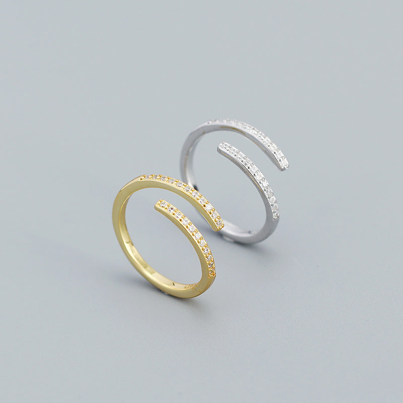 Simple Duo Stagger CZ 925 Sterling Silver Adjustable Ring - SterlingSilberSchmuck