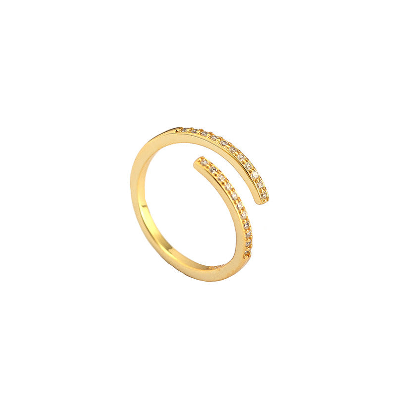 Simple Duo Stagger CZ 925 Sterling Silver Adjustable Ring - SterlingSilberSchmuck
