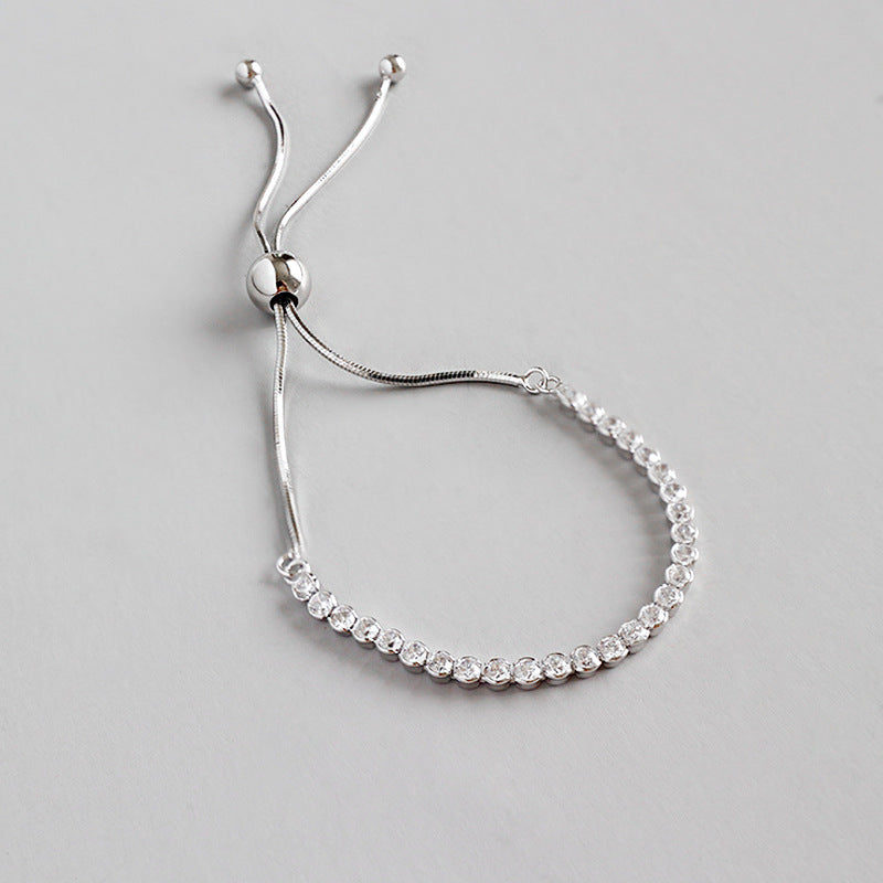 Fashion Simple CZ Beads 925 Sterling Silver Adjustable Bracelet - SterlingSilberSchmuck