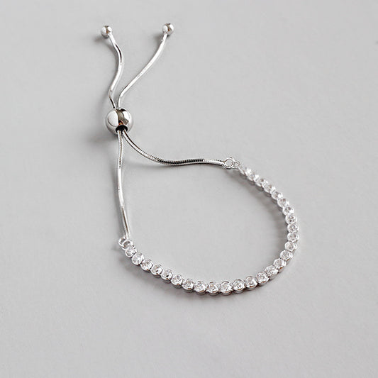 Fashion Simple CZ Beads 925 Sterling Silver Adjustable Bracelet - SterlingSilberSchmuck