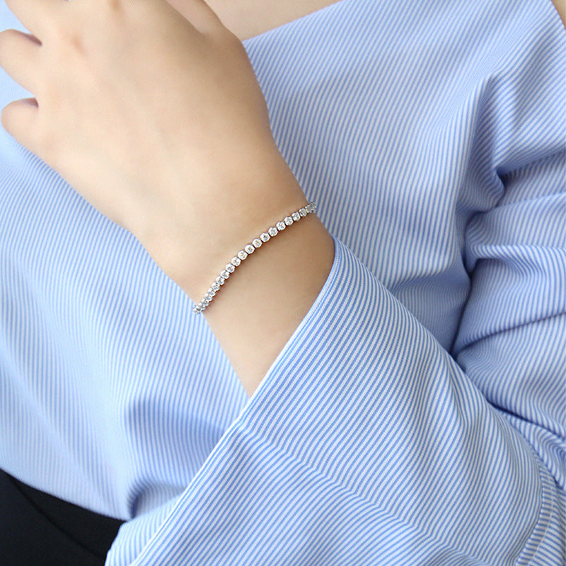 Fashion Simple CZ Beads 925 Sterling Silver Adjustable Bracelet - SterlingSilberSchmuck