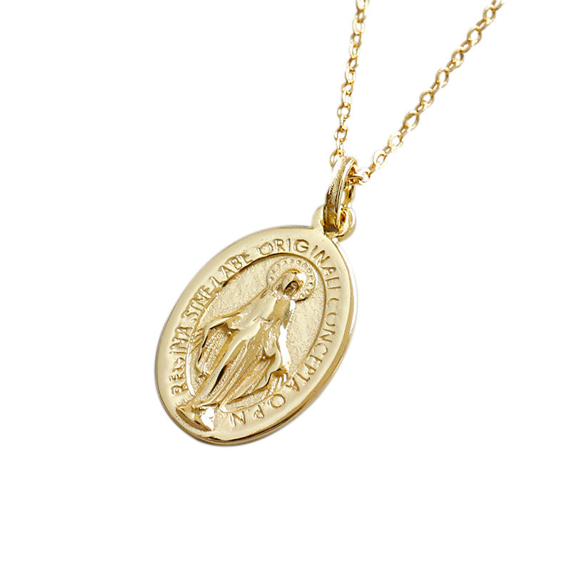 Heilige Maria Halskette 925 Sterling Silber Oval Anhänger