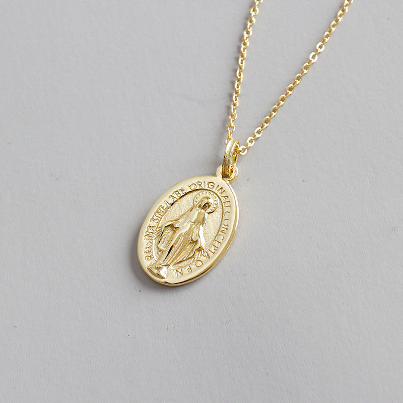 Heilige Maria Halskette 925 Sterling Silber Oval Anhänger