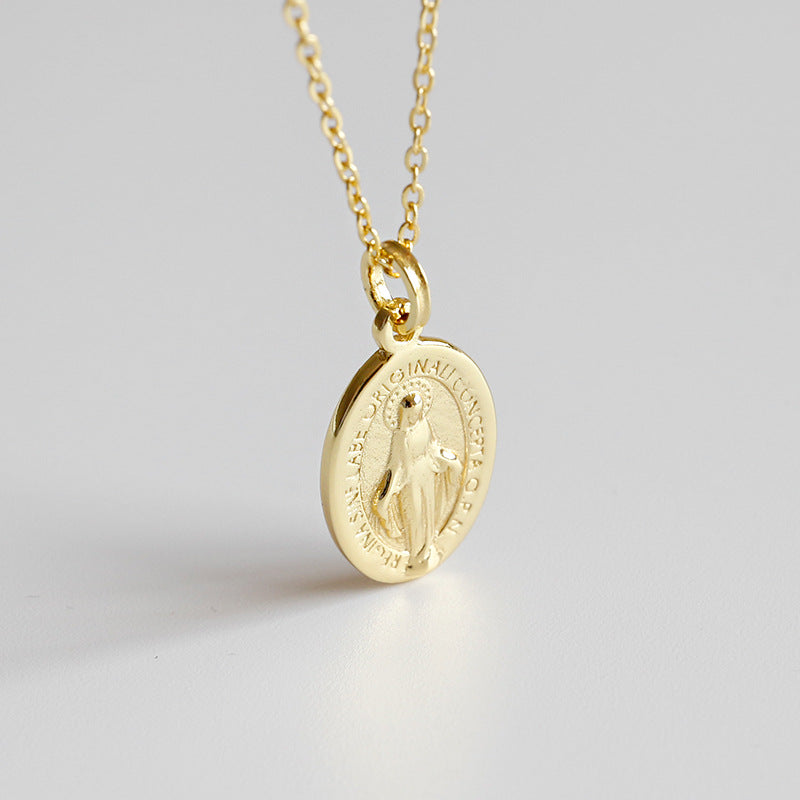 Heilige Maria Halskette 925 Sterling Silber Oval Anhänger