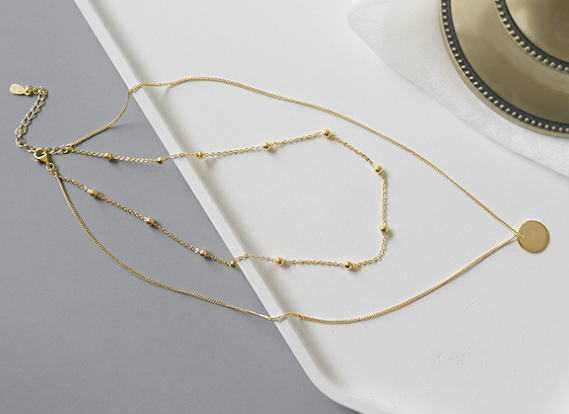 Choker Halskette mit Doppelperlen Münzanhänger aus 925 Sterlingsilber - SterlingSilberSchmuck