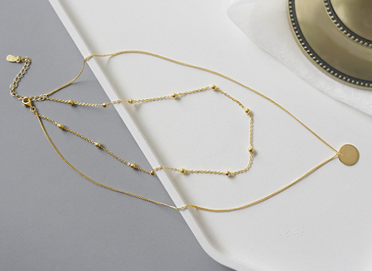 Choker Halskette mit Doppelperlen Münzanhänger aus 925 Sterlingsilber - SterlingSilberSchmuck