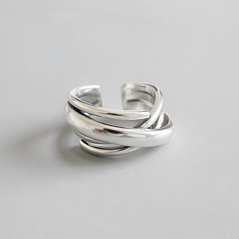 Mehrschicht Kreuz Ring 925 Sterling Silber verstellbar unregelmäßig