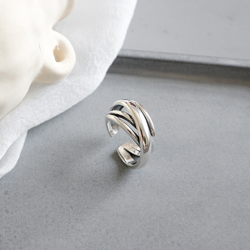 Mehrschicht Kreuz Ring 925 Sterling Silber verstellbar unregelmäßig