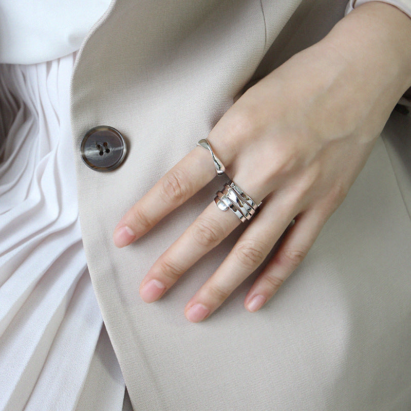 Verdrehter Distortion Ring - 925 Sterling Silber Verstellbar