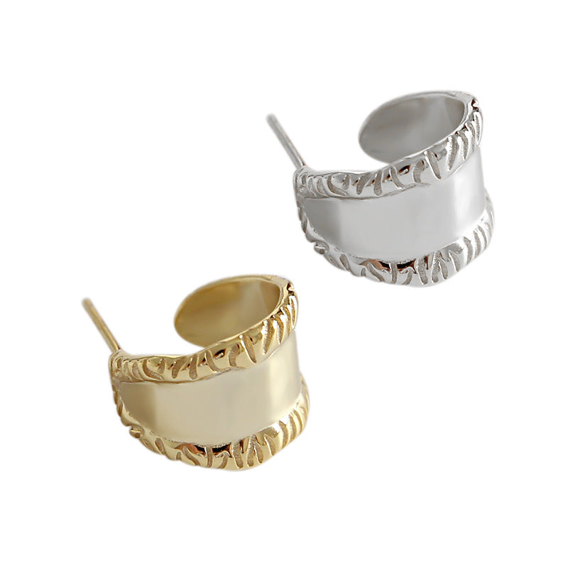 Retro Carved Wide 925 Sterling Silver Studs Earrings - SterlingSilberSchmuck