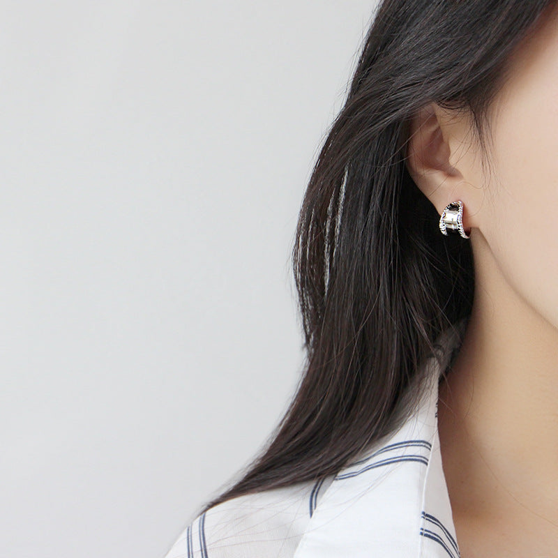 Retro Carved Wide 925 Sterling Silver Studs Earrings - SterlingSilberSchmuck