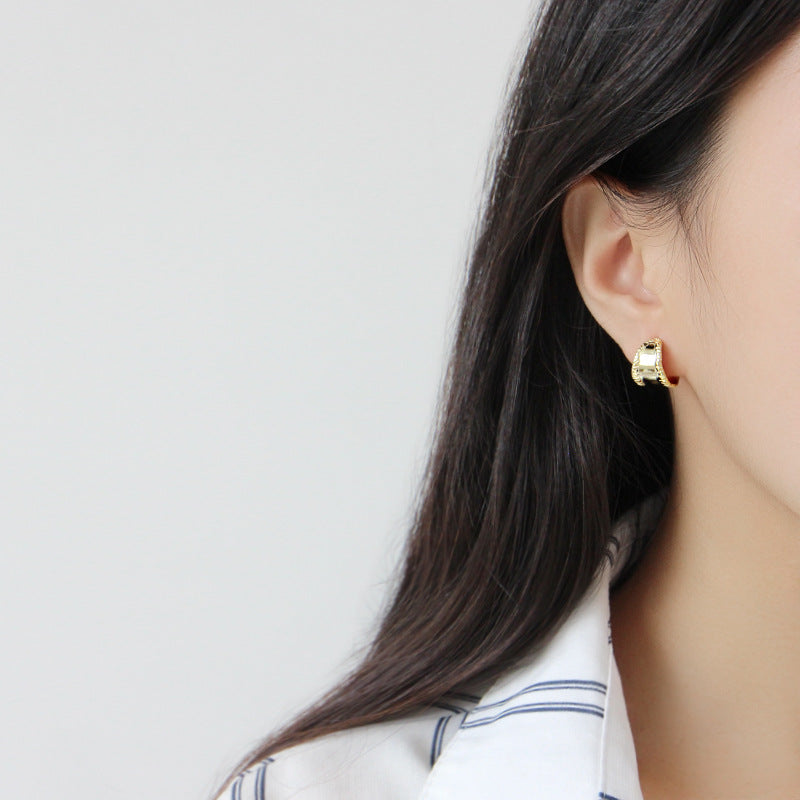 Retro Carved Wide 925 Sterling Silver Studs Earrings - SterlingSilberSchmuck