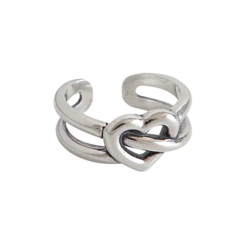 Retro Hollow Herz Ring 925 Sterling Silber verstellbar elegant