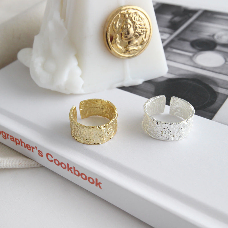 Breiter Concave Convex Ring aus 925 Sterlingsilber – Verstellbar