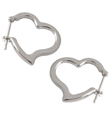 Office Lady Hollow Heart 925 Sterling Silver Hoop Earrings - SterlingSilberSchmuck