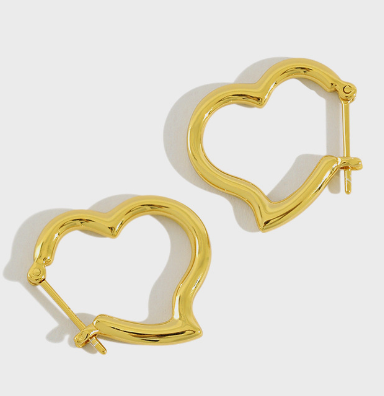 Office Lady Hollow Heart 925 Sterling Silver Hoop Earrings - SterlingSilberSchmuck