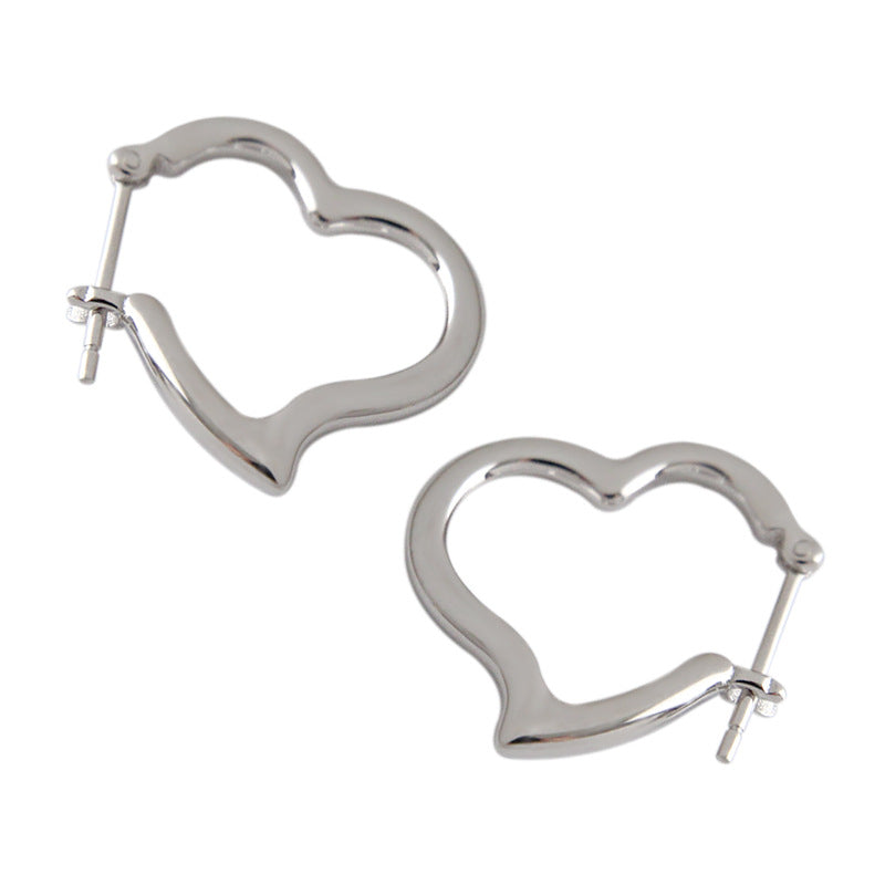 Office Lady Hollow Heart 925 Sterling Silver Hoop Earrings - SterlingSilberSchmuck
