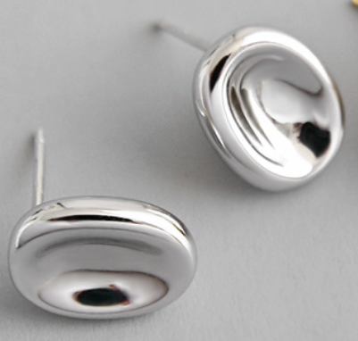 Simple Geometry Ellipse 925 Sterling Silver Studs Earrings - SterlingSilberSchmuck