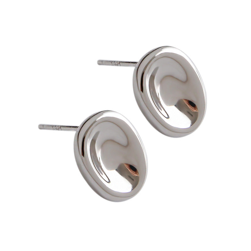 Simple Geometry Ellipse 925 Sterling Silver Studs Earrings - SterlingSilberSchmuck