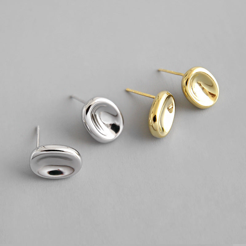 Simple Geometry Ellipse 925 Sterling Silver Studs Earrings - SterlingSilberSchmuck