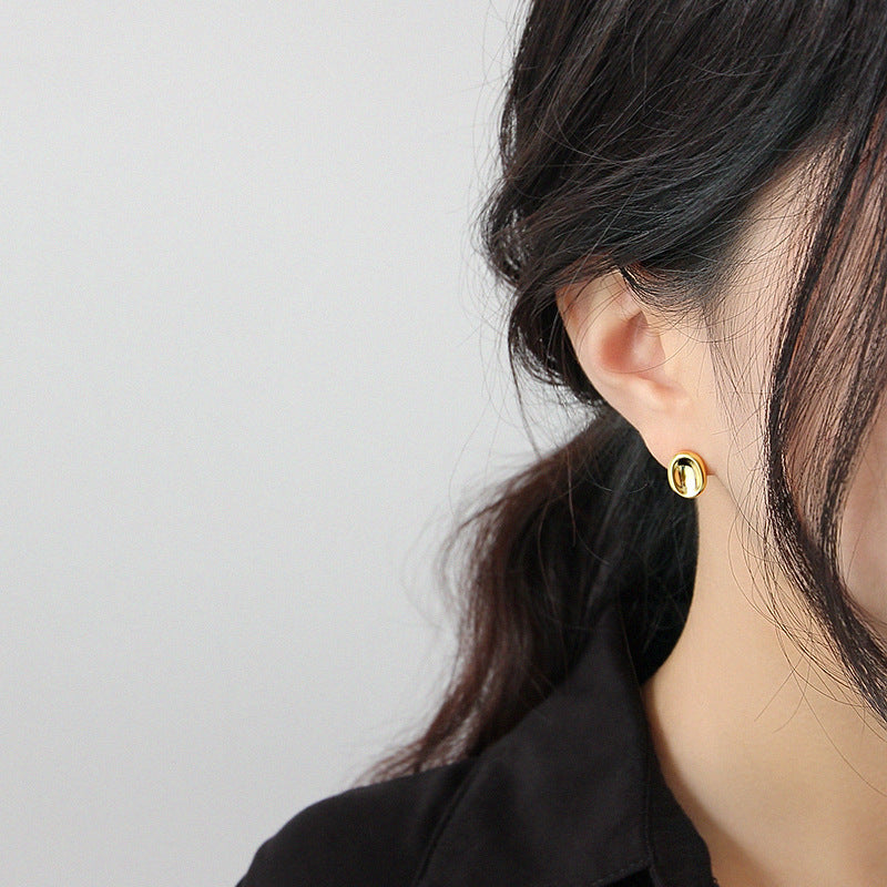 Simple Geometry Ellipse 925 Sterling Silver Studs Earrings - SterlingSilberSchmuck
